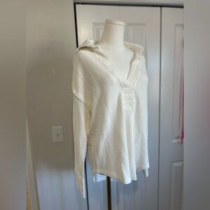 Pink Rose Ivory Waffle Knit V-Neck Sweater